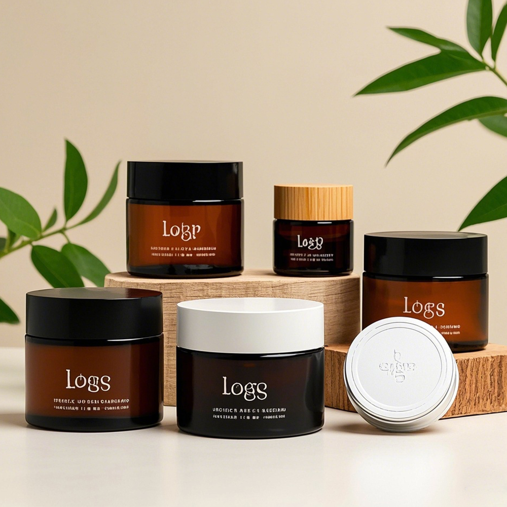 Zero Waste Recycled Glass Skincare Jar with Bamboo Cap Sustainable Packaging for Cream Lotion Eye Cream for Cosmetic Brands