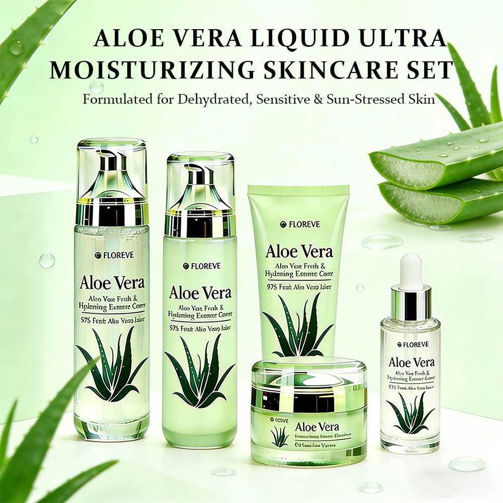 Custom Aloe Vera Facial Care Set With Five Step Skin Care Products Deeply Nourish Soothe Sensitive Skin and Lock Moisture
