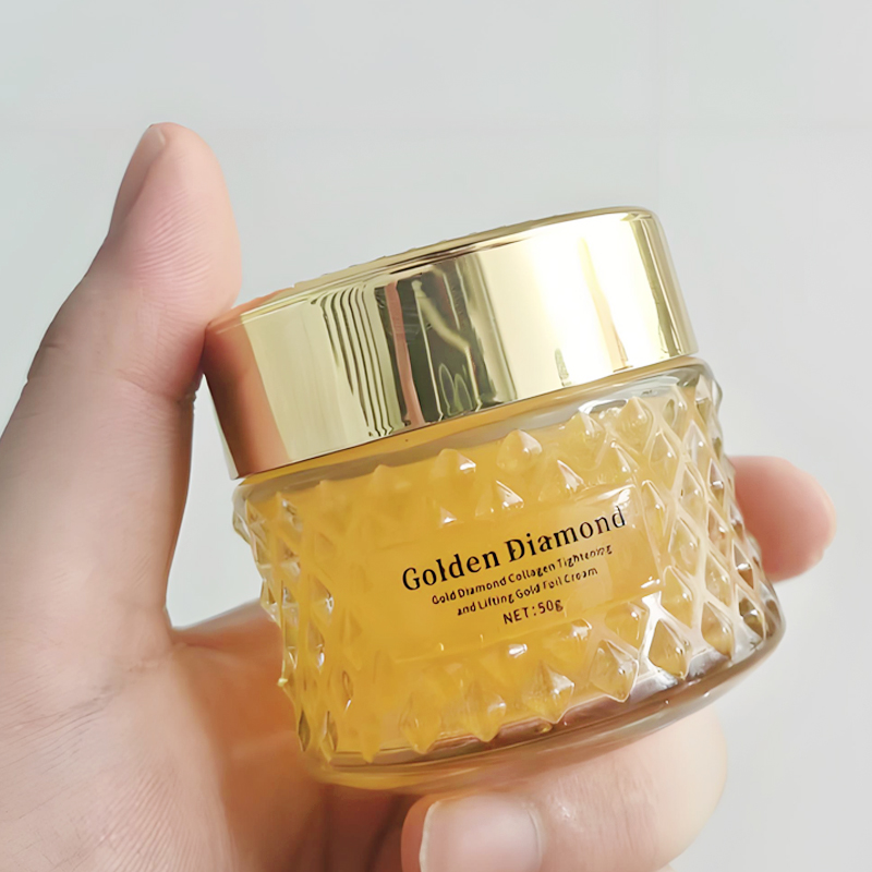Private Label Gold Diamond Collagen Face Cream Non-Sticky Soothing and Moisturizing with Gold Foil Lifts and Tightens Skin