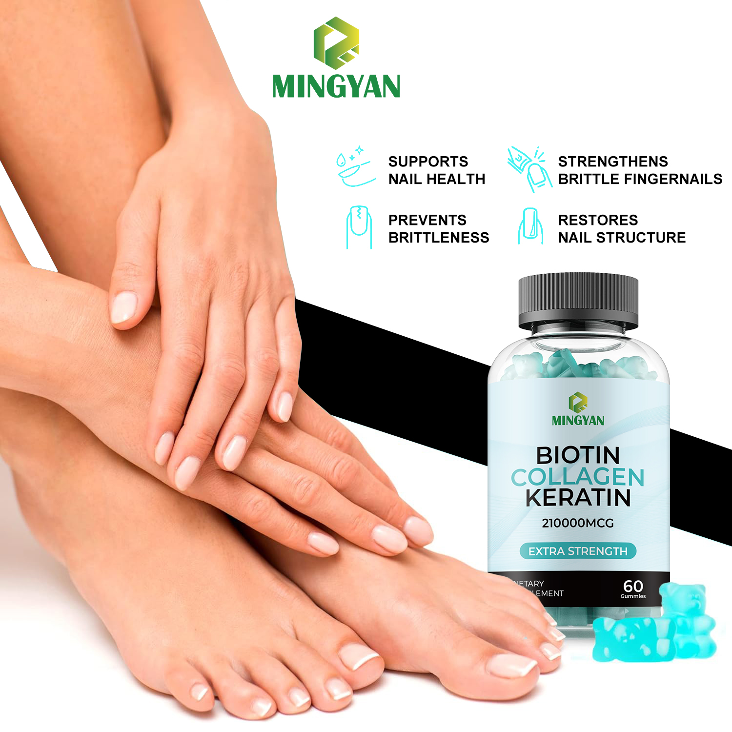MY Factory OEM/ODM Hair Vitamins Gummies with Biotin | Vegan Plant - Pectin Supplement for Hair Health