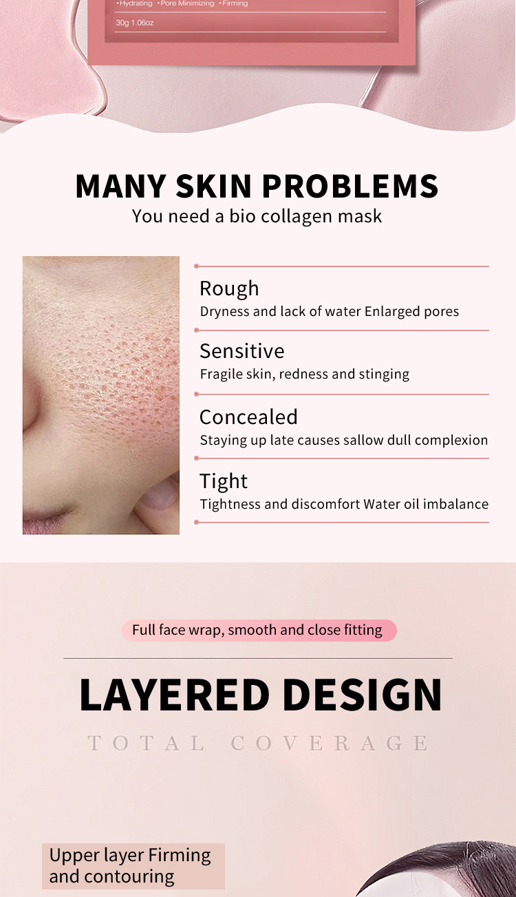 Organic Bio-Collagen Face Hydrogel Sheet Mask Real Deep Hydrating Overnight Pore Minimizing Infused Vitamin C Niacinamide