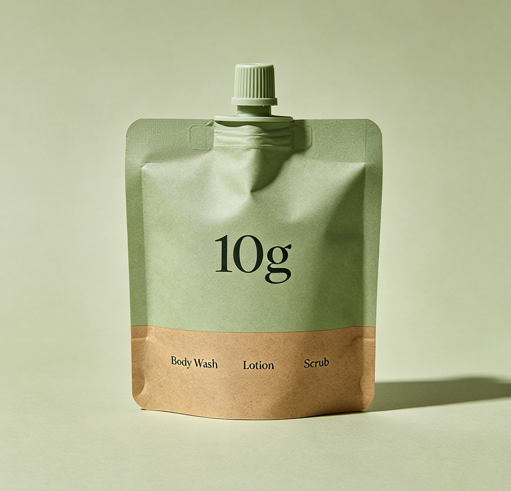 10g Sustainable Packaging Spout Bag Kraft Paper Sustainable Packaging for Body Wash Lotion and Scrub Powder