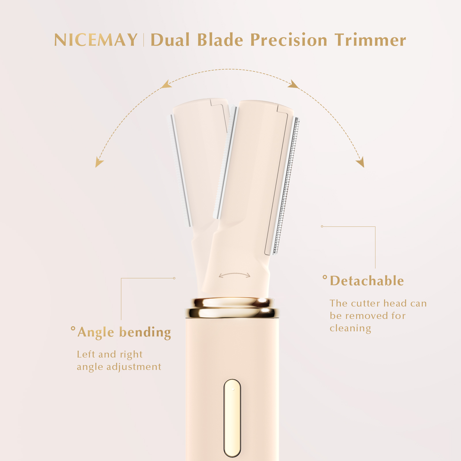 Nicemay 2 in 1 Dual Head Mini Facial Hair Remover Rechargeable Painless Lady Women Eyebrow Trimmer