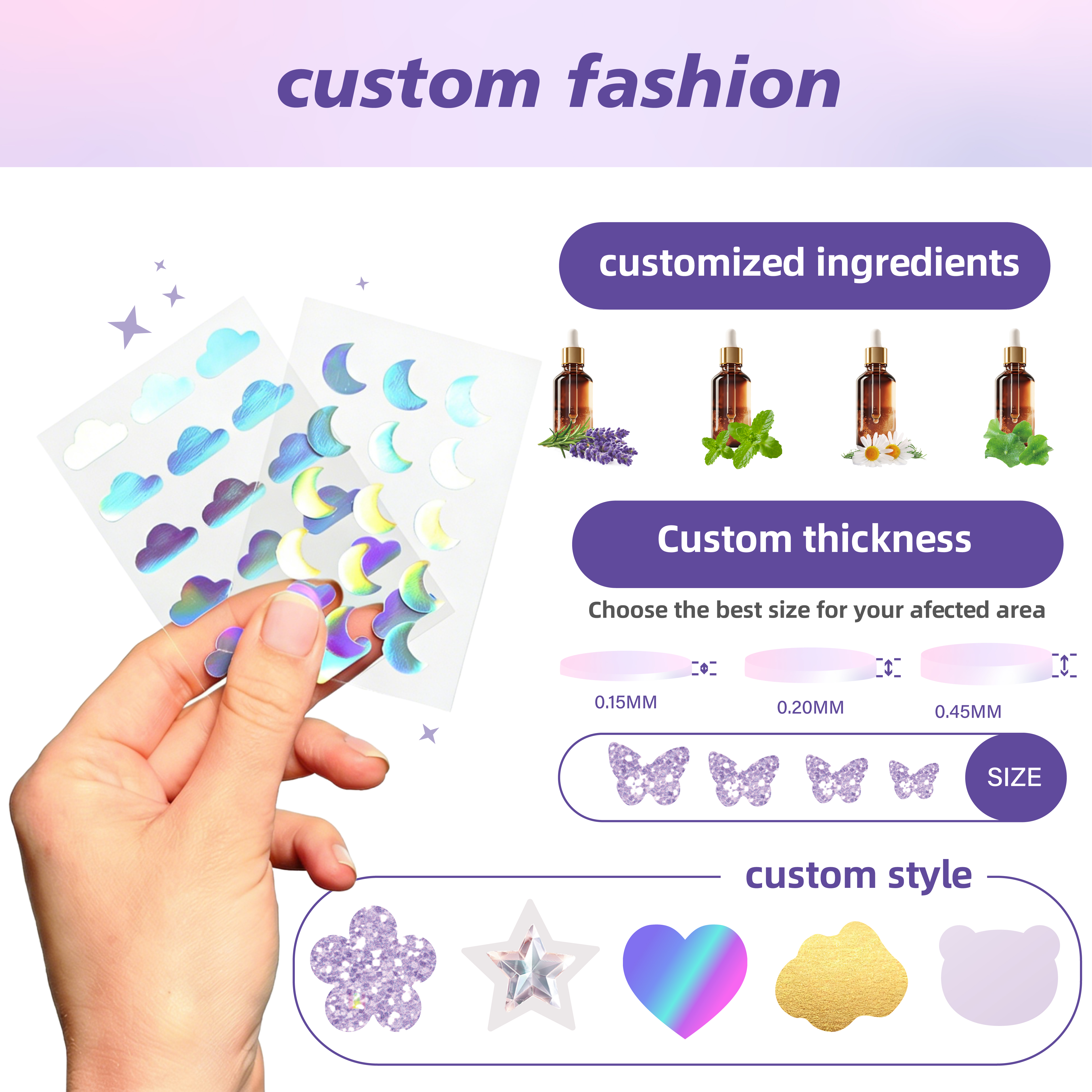 12 Dots 24dots 36 Dots Skin Care Glitter Hydrocolloid Acne Patches Pimple Patch With Green Tree Oil For Face