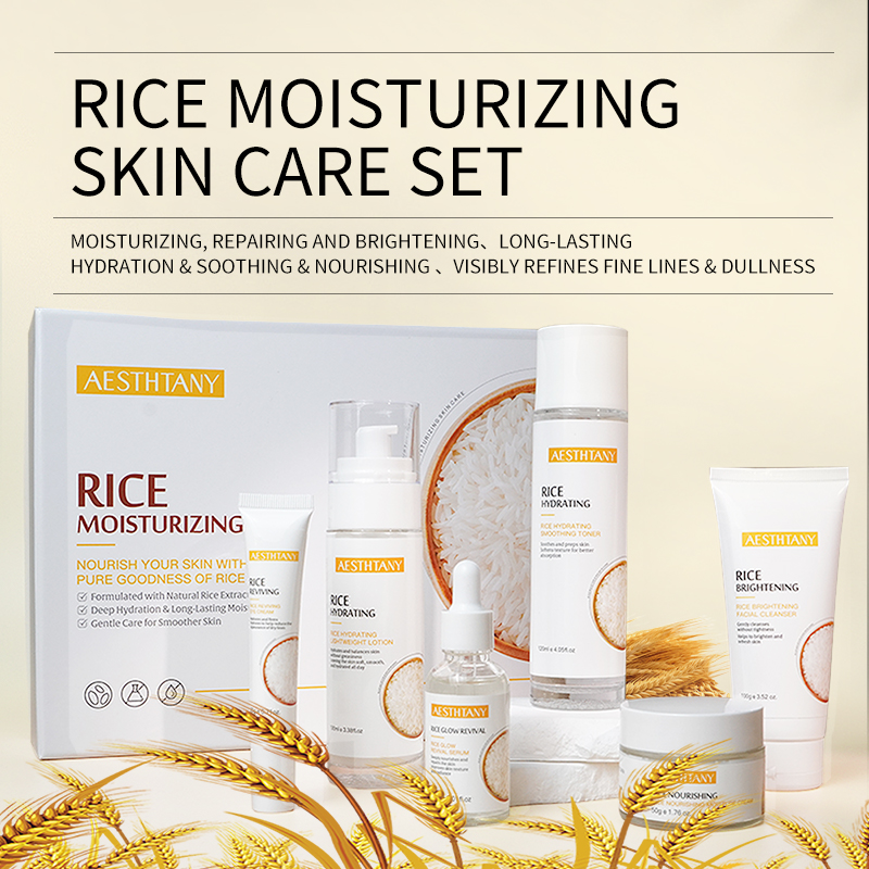 2026 New Dropshipping Skin Repairing Moisturizing and Deep Hydrating Organic Pure Rice 6-Piece Skincare Set for Women Gift