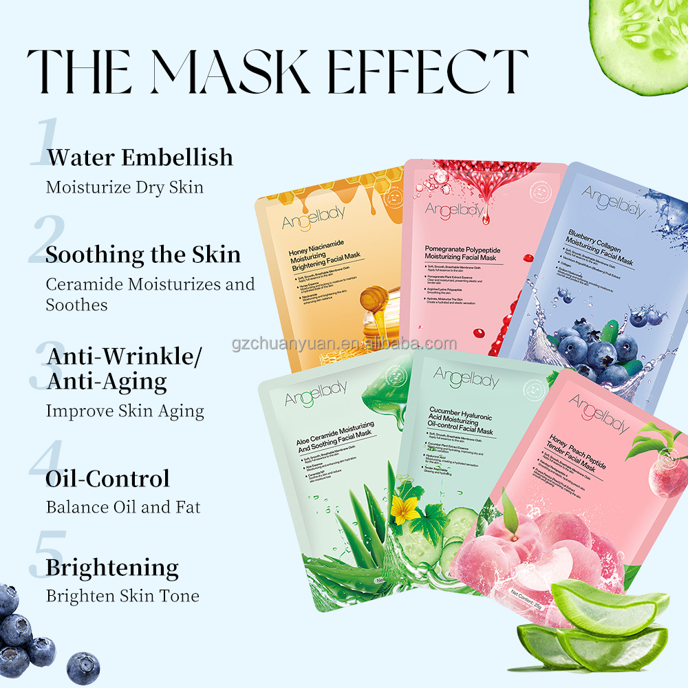 OEM Custom Honey/Cucumber/Aloes Firming Fruit Facial Mask Natural Plant Fruit Tender Skin Face Mask For Moisturizing Lightening