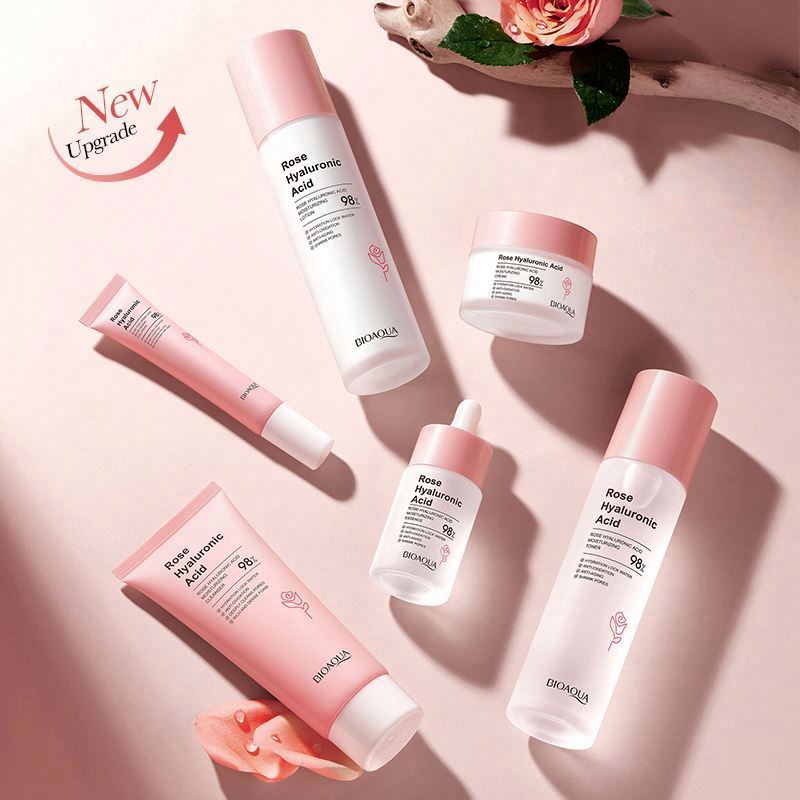 Natural Organic Plant Extract Rose Skincare Set Whitening Private Label Hyaluronic Acid Vitamin C Serum Cream Skincare Kit Box