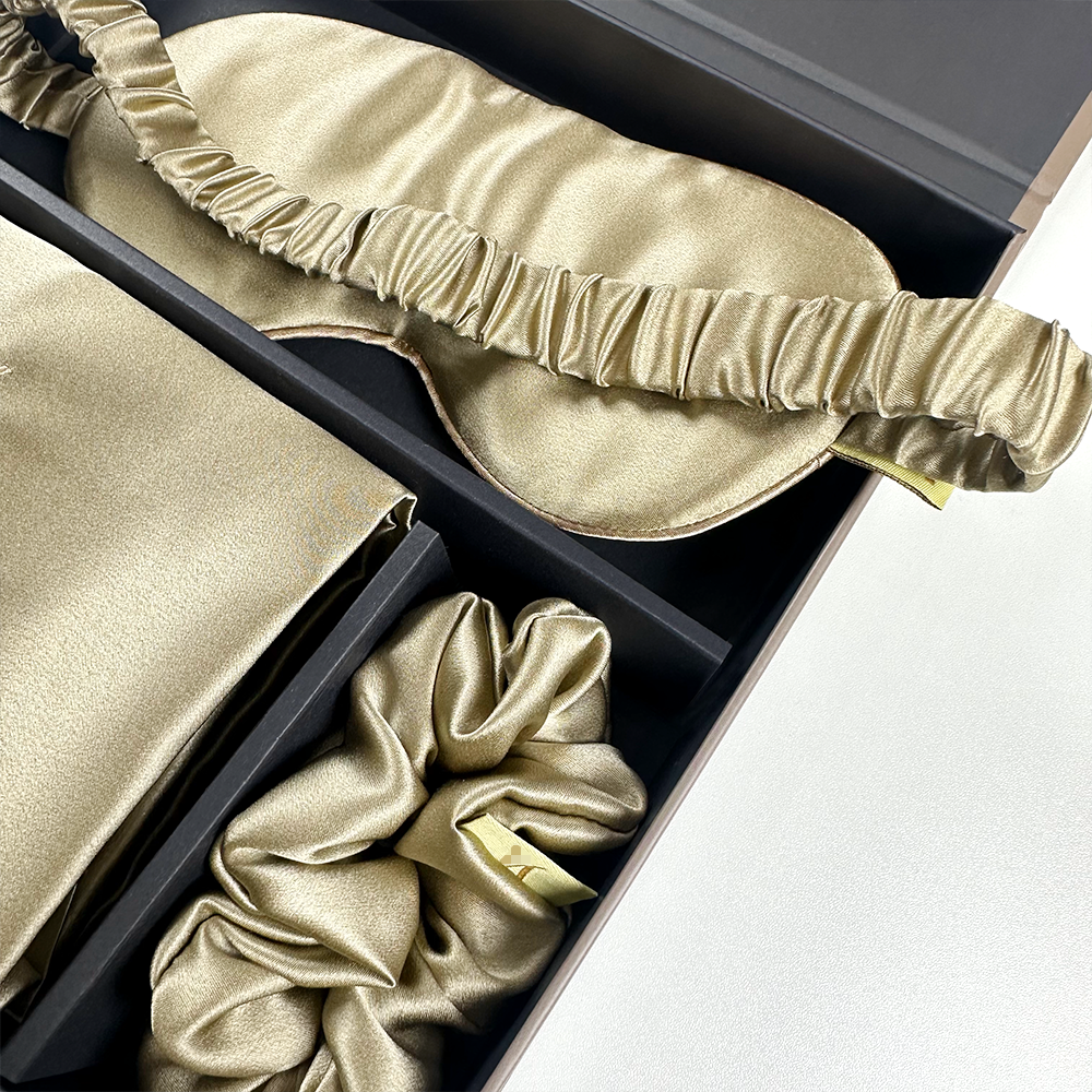 High Grade 100% Mulberry Silk Pillowcase And Eye Mask Scrunchies Sleep Set Gift Box Set Pure Silk Pillow Case