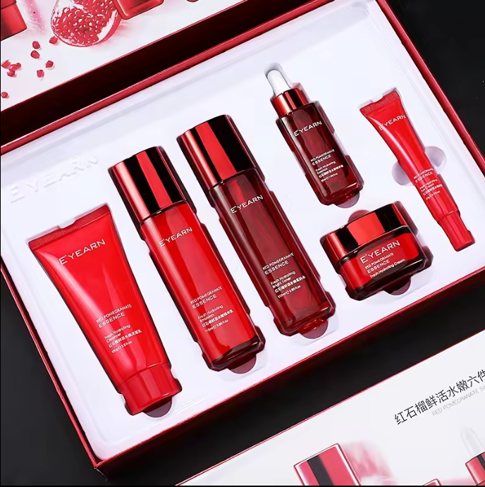 AESTHTANY Korean Private Label Facial Red Pomegranate Skincare Kit Vitamin C Niacinamide Face Serum Eye Cream