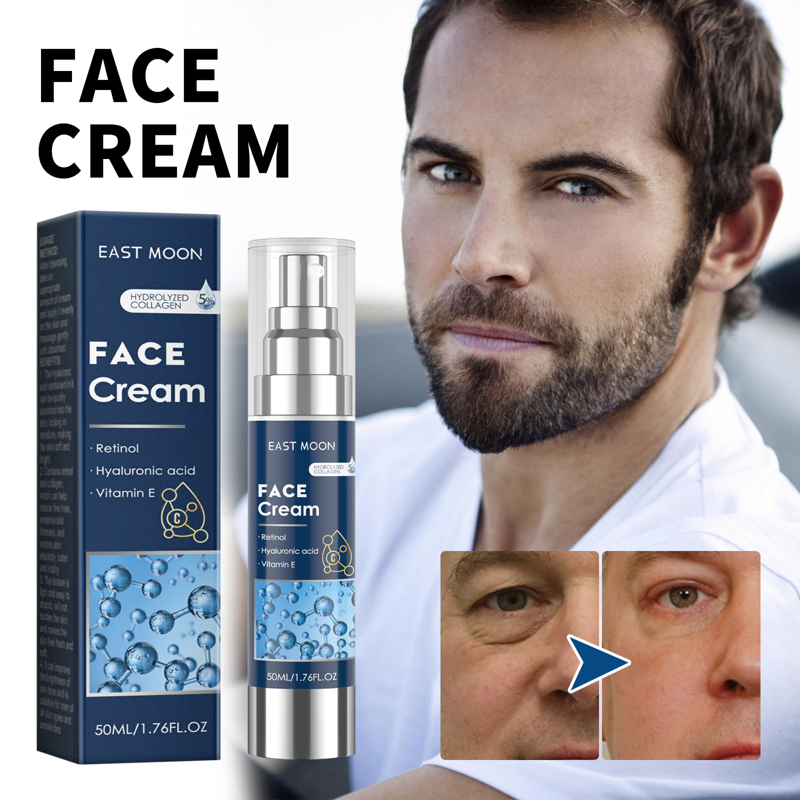 Facial Skincare Wholesale Private Label East Moon Vitamin E Retinol Deeply Moisturizing Skin Face Cream for Men Night Cream