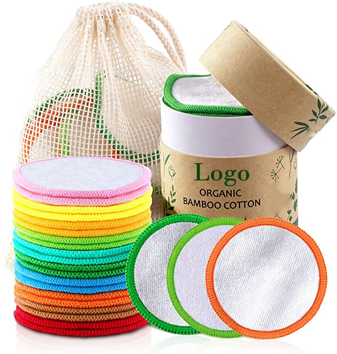 Free Samples Eco-friendly 8cm Round 100% Bamboo Cotton Facial Cleansing Pads Laundry Bag Set Reusable Makeup Remover CottonPads