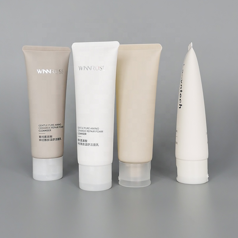 Customized Soft Touch Vanish Logo And Design 3-400g Matte Gray Beige Plastic Soft Packaging Tube Facial Cleanser Squeeze Tube