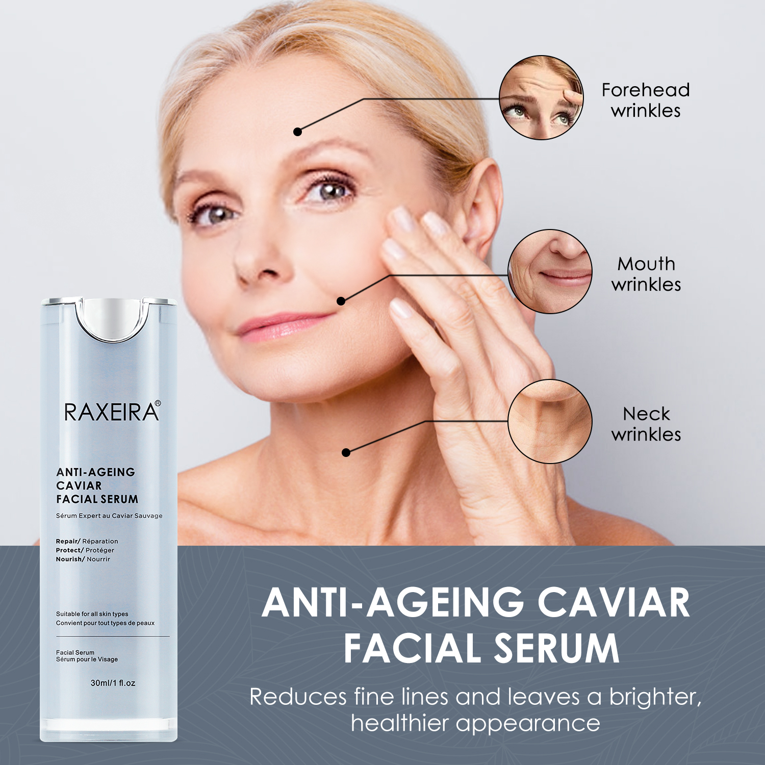 OEM ODM Repairing Skin Lifting Firming Anti Wrinkle Anti Aging Moisturizing Nourishing Face Serum Caviar Facial Serum 30ml