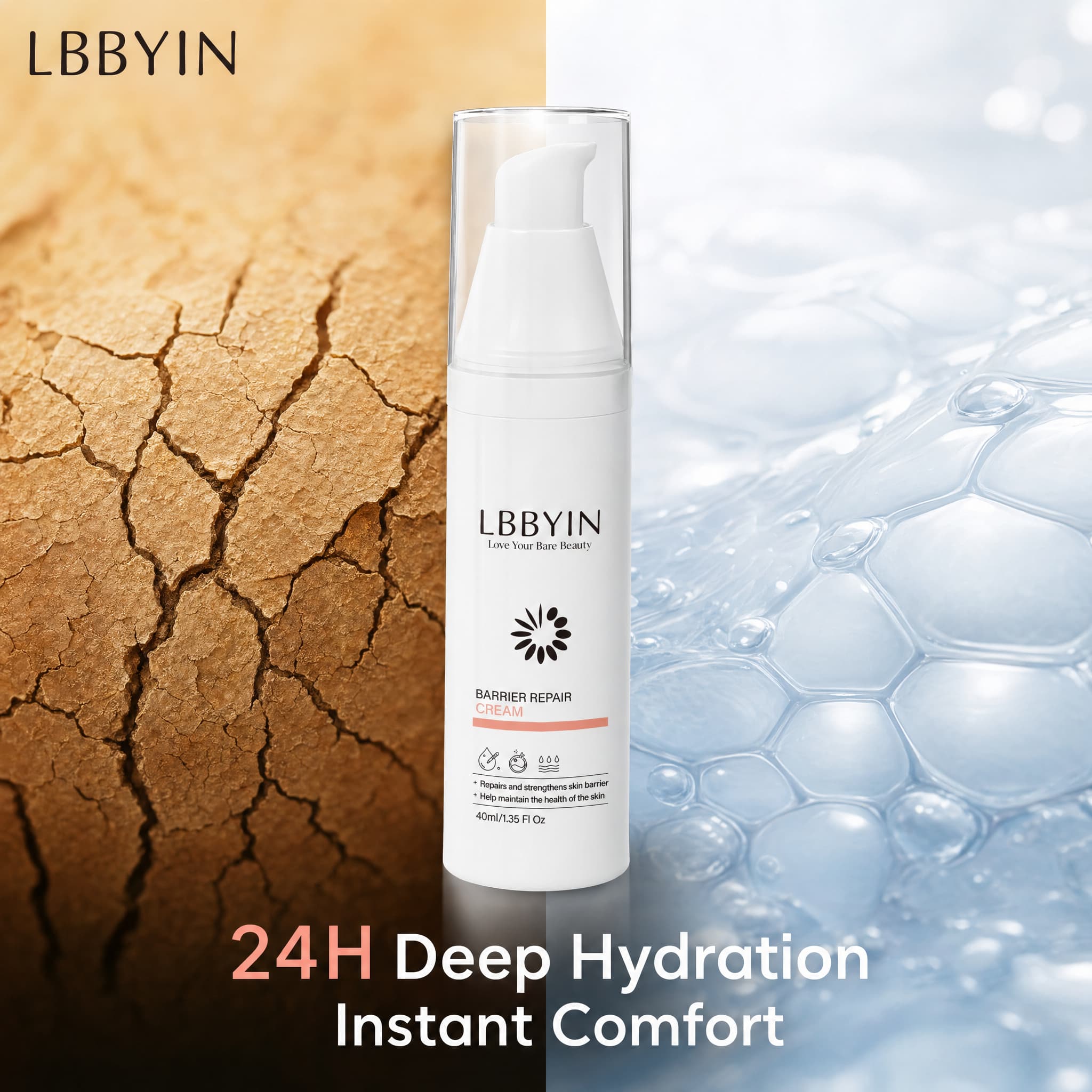 LBBYIN 24H Hydrating Barrier Repair Cream Soft Rich Texture Ceramide Moisturizer Non-Greasy Finish Skin Care for Sensitive Skin