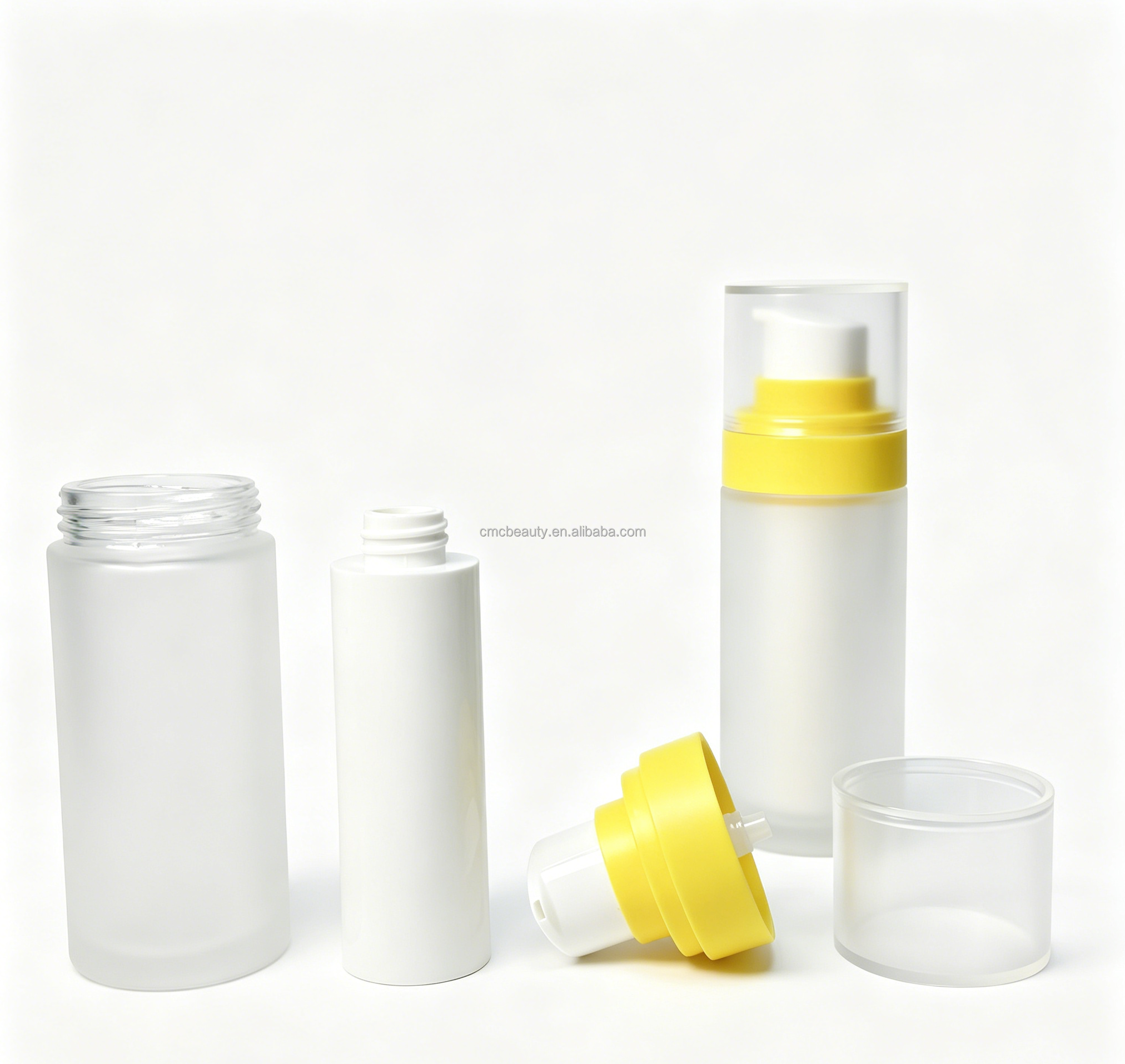 CMC- Beauty Eco Friendly Sustainable Skincare Packaging Double Wall Refillable Glass Airless Lotion Serum Pump Bottle Set