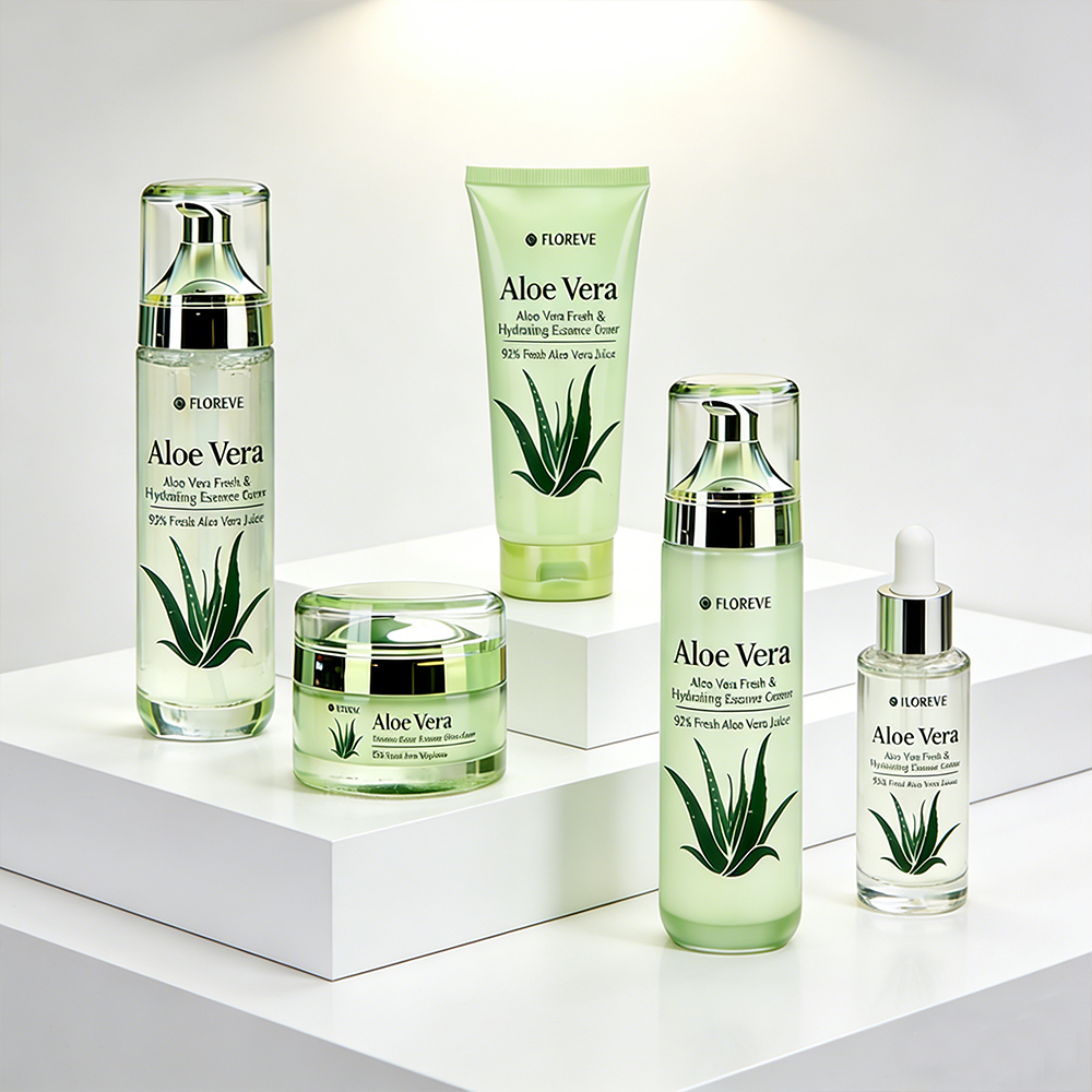 Custom Aloe Vera Facial Care Set With Five Step Skin Care Products Deeply Nourish Soothe Sensitive Skin and Lock Moisture