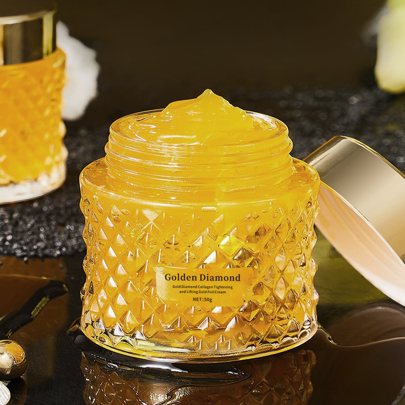 Private Label Gold Diamond Collagen Face Cream Non-Sticky Soothing and Moisturizing with Gold Foil Lifts and Tightens Skin