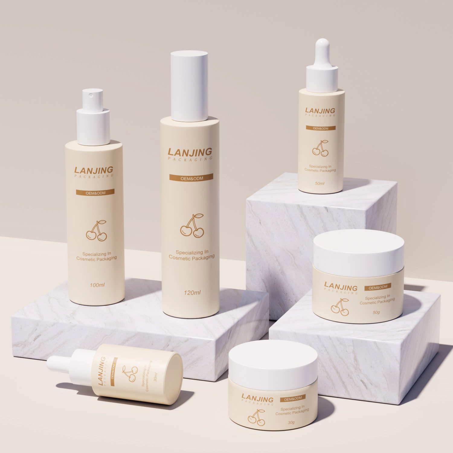LOW MOQ Custom Beige Glass Serum Bottle Cosmetic Packaging Cosmetic Glass Bottle for Oil Lotion Container