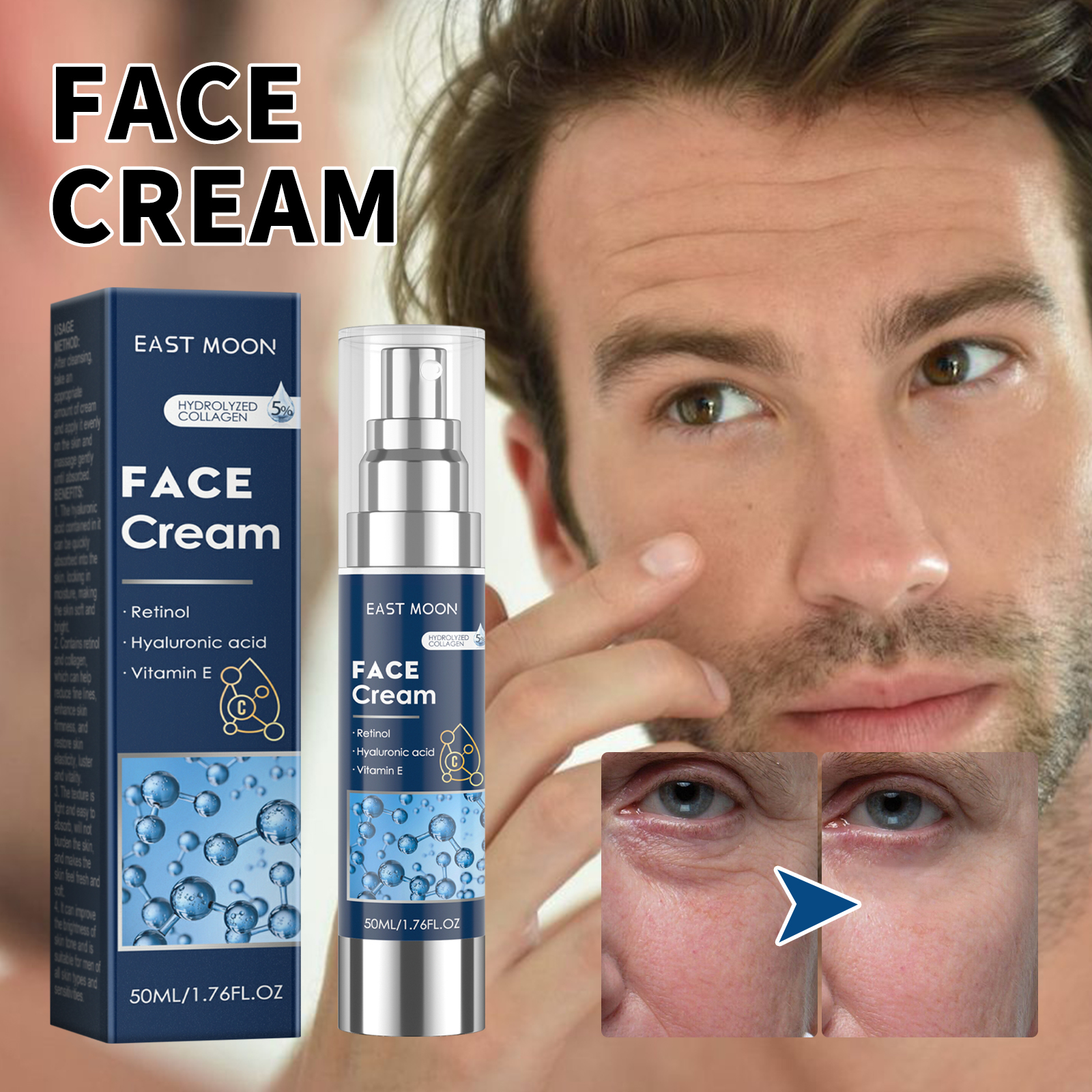 Facial Skincare Wholesale Private Label East Moon Vitamin E Retinol Deeply Moisturizing Skin Face Cream for Men Night Cream