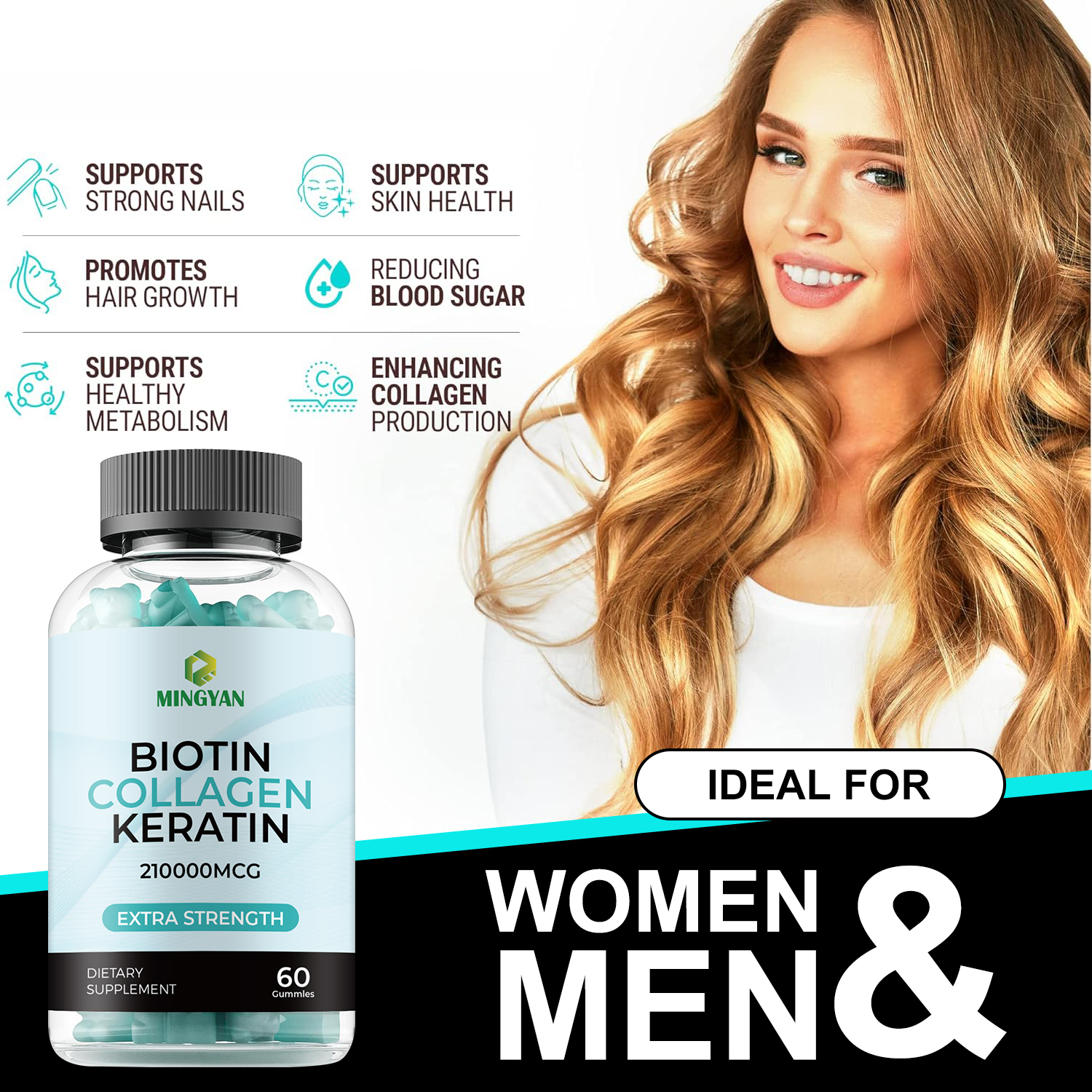 MY Factory OEM/ODM Hair Vitamins Gummies with Biotin | Vegan Plant - Pectin Supplement for Hair Health