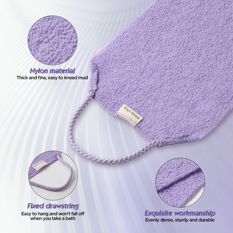 Eco-Friendly Nylon Body Scrubber Extra Long Back Scrubber Washcloth for Shower Deep Pore Cleansing