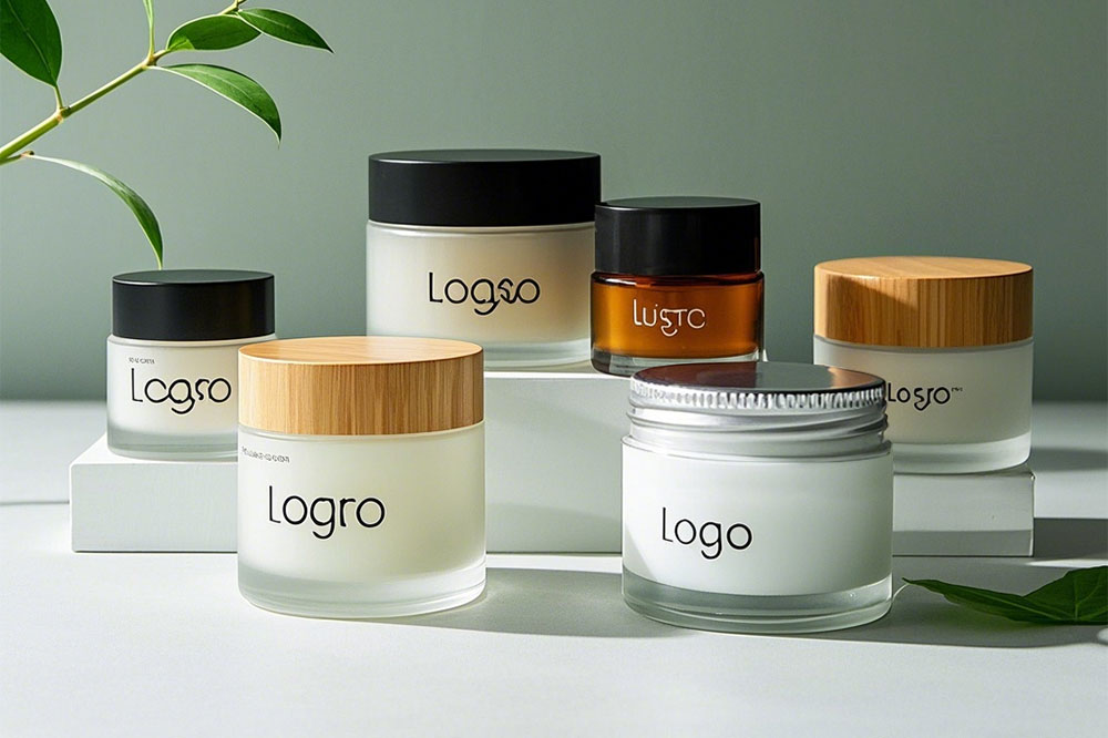 Zero Waste Recycled Glass Skincare Jar with Bamboo Cap Sustainable Packaging for Cream Lotion Eye Cream for Cosmetic Brands