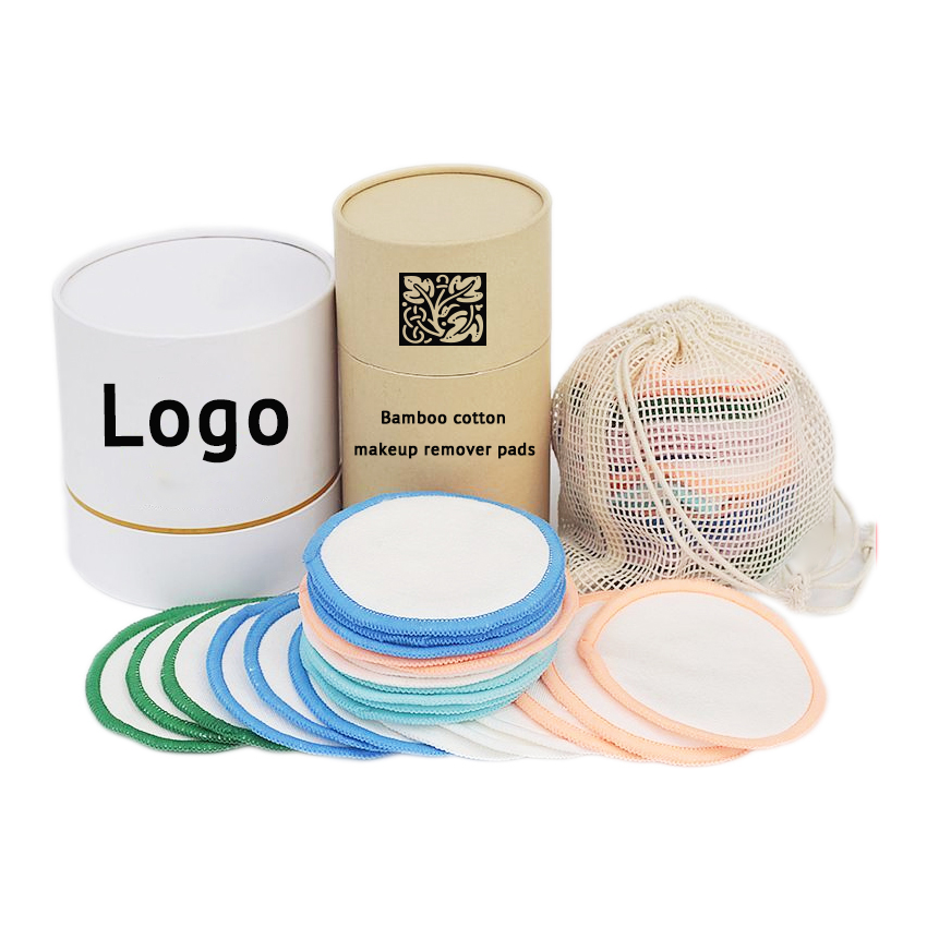 Free Samples Eco-friendly 8cm Round 100% Bamboo Cotton Facial Cleansing Pads Laundry Bag Set Reusable Makeup Remover CottonPads