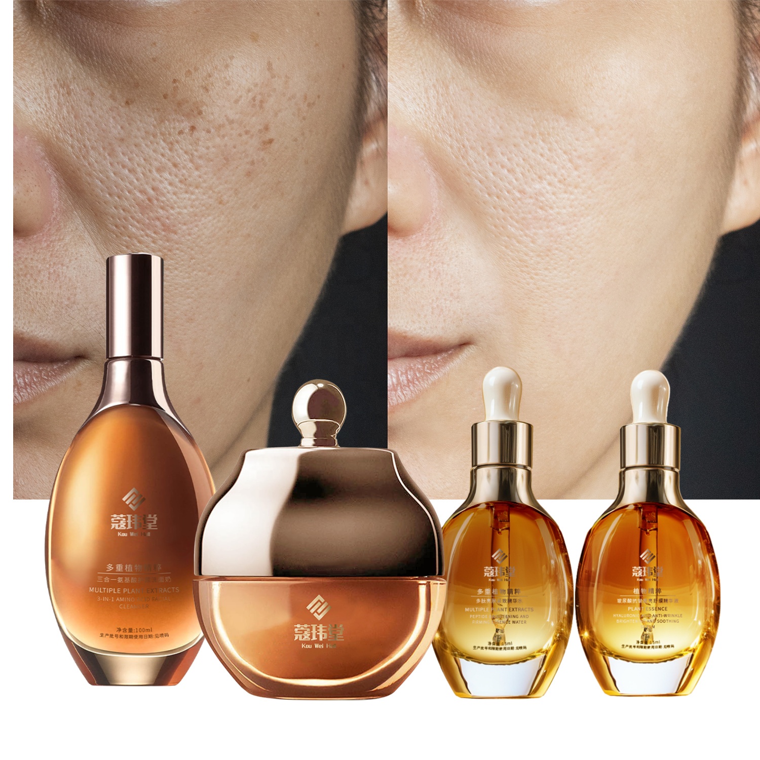 Anti-Aging Moisturizing Brightening Hydrating Face Care with Vitamin C &amp; Hyaluronic Acid Skin Care Set