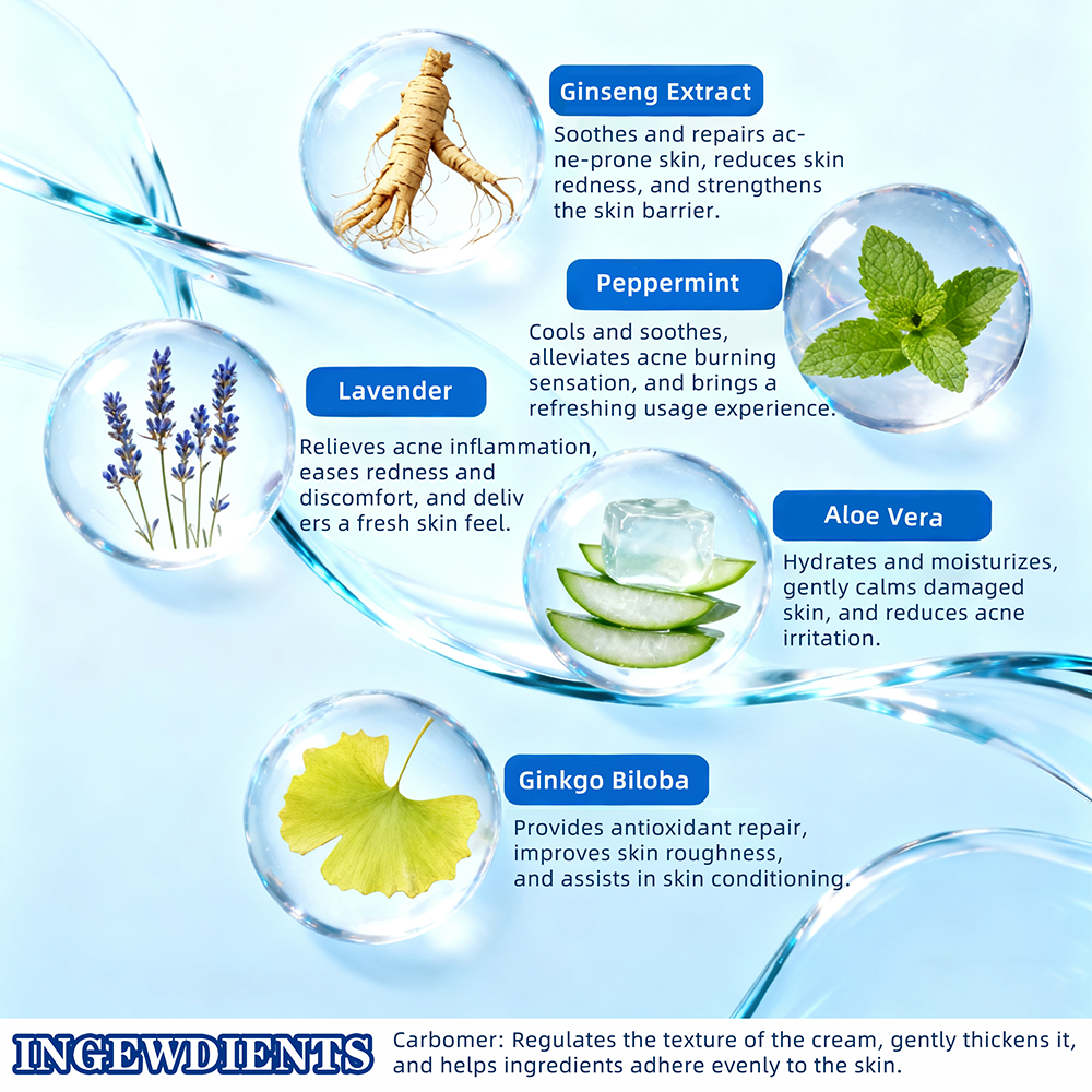 Natural Plant-Based Acne Cream Herbal Tea Extracts Fragrant Botanical Blend Visible Pimple Reduction Anti-Wrinkle Rejuvenating