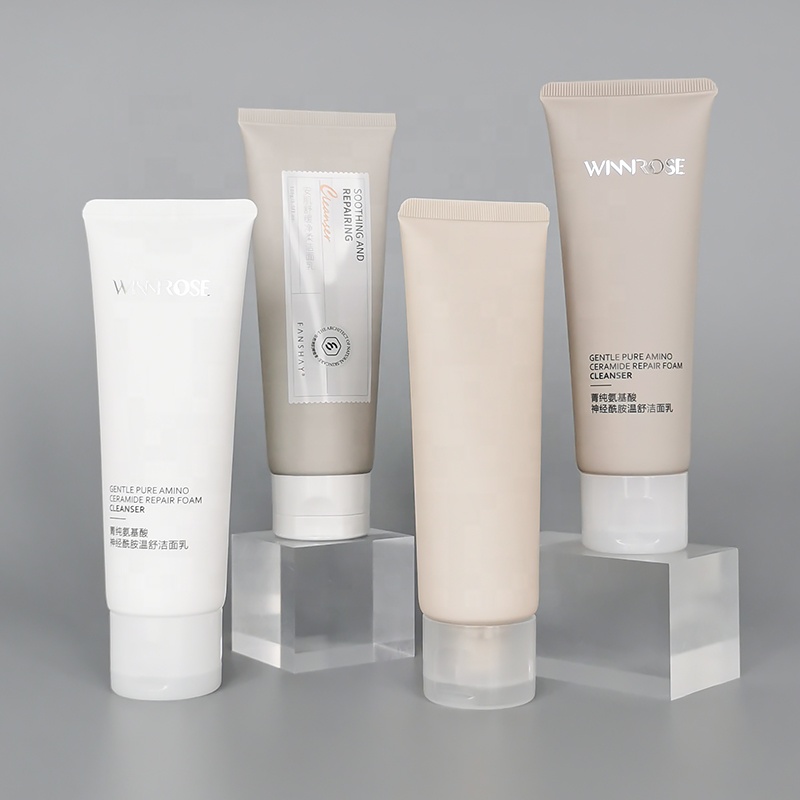 Customized Soft Touch Vanish Logo And Design 3-400g Matte Gray Beige Plastic Soft Packaging Tube Facial Cleanser Squeeze Tube