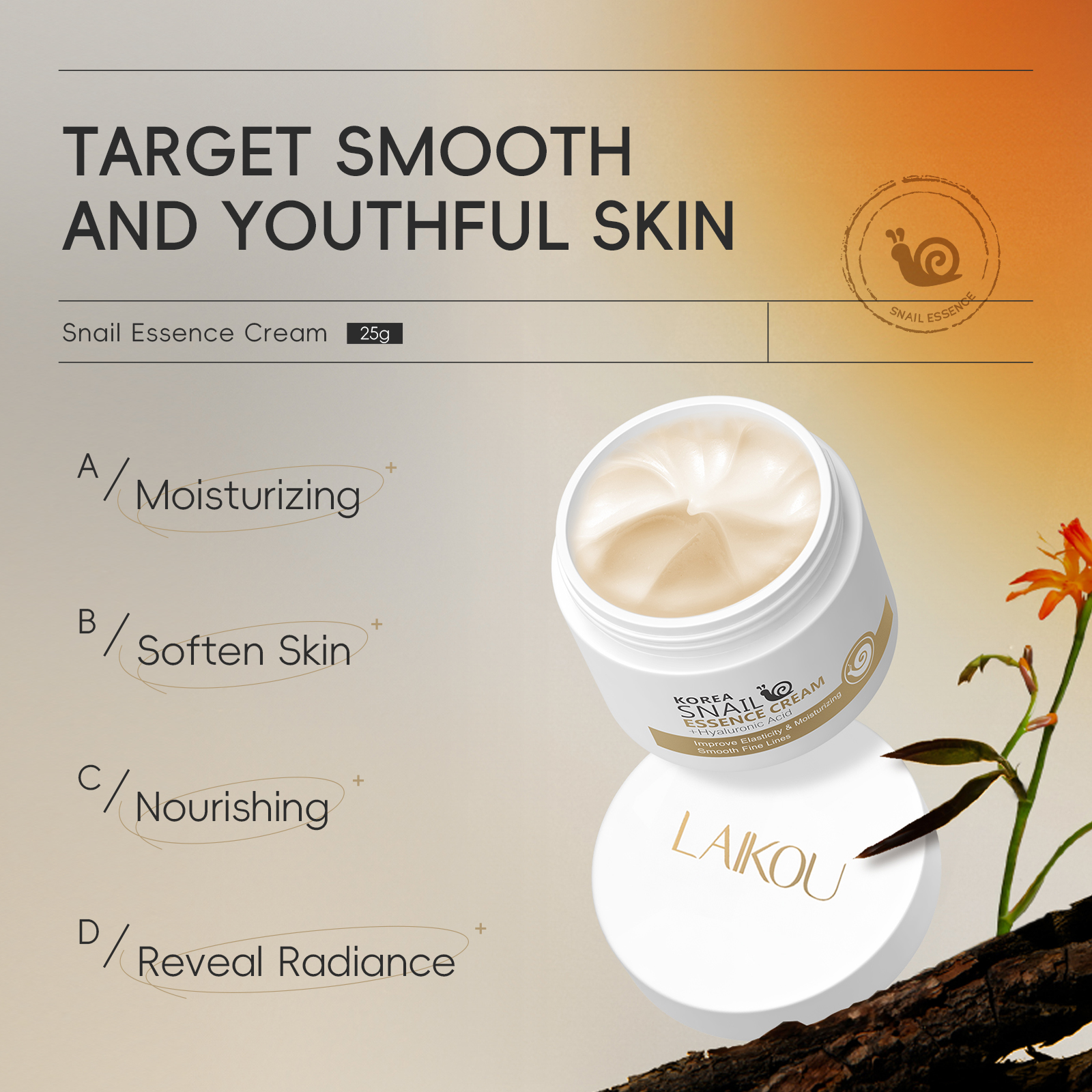 Private Label Korean Cosmetics Anti-aging Anti Wrinkle 25g Snail Mucin Collagen Face Serum Facial Essence Cream Skincare