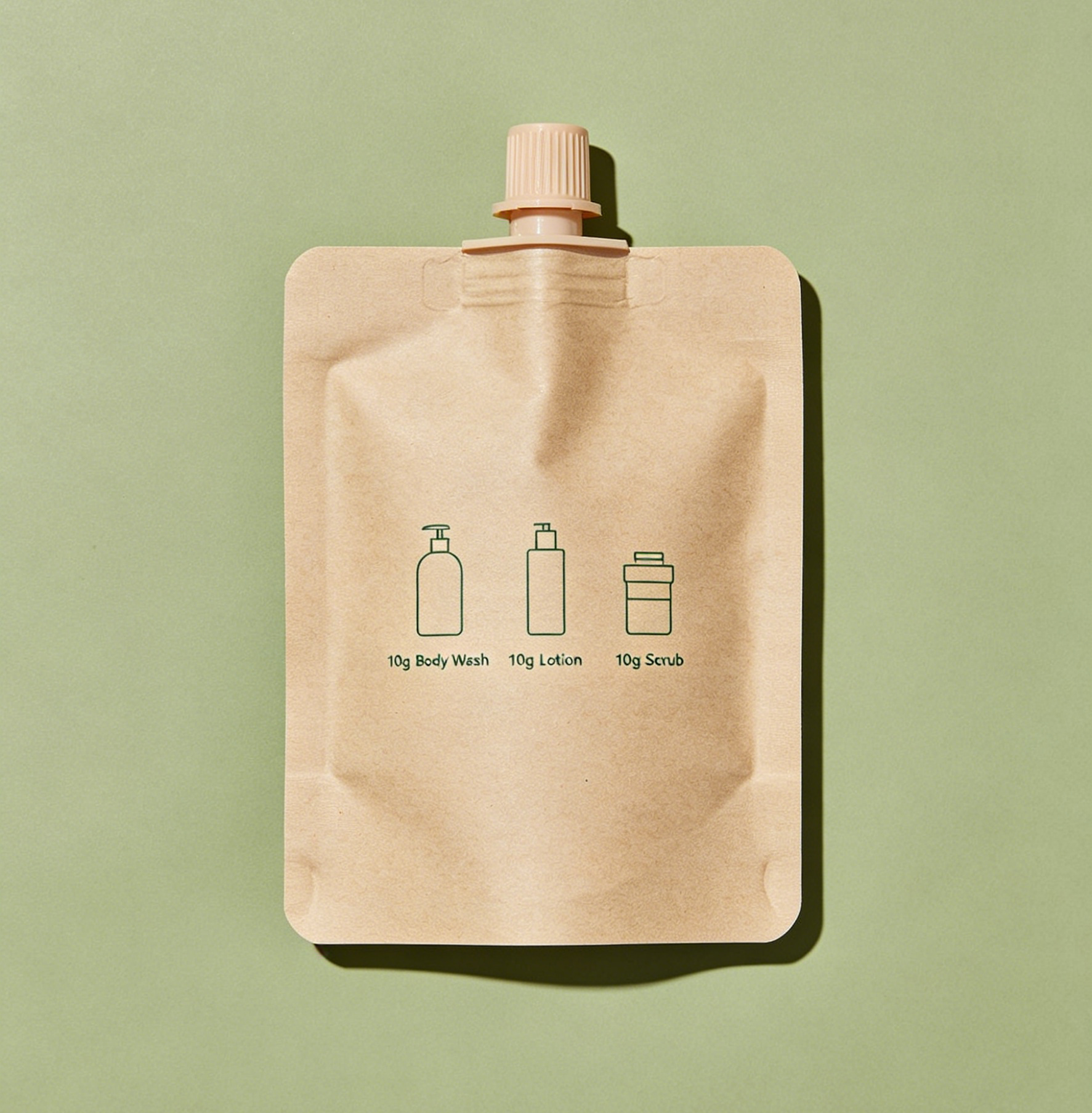 10g Sustainable Packaging Spout Bag Kraft Paper Sustainable Packaging for Body Wash Lotion and Scrub Powder