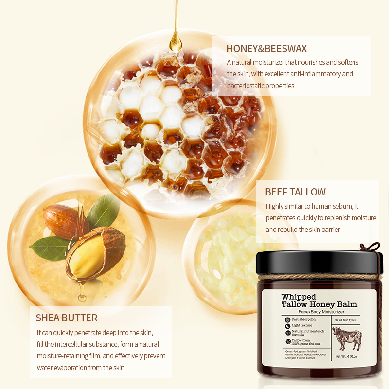 Private Label Tallow Balm Skin Care Moisturizer Organic Whipped Beef Tallow Balm With Manuka Honey Moisturizing Cream