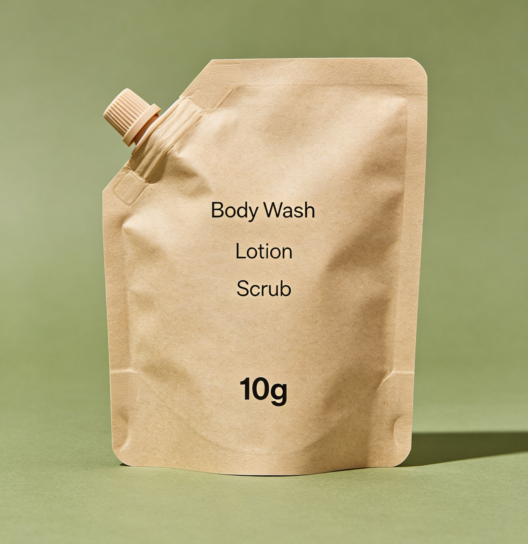 10g Sustainable Packaging Spout Bag Kraft Paper Sustainable Packaging for Body Wash Lotion and Scrub Powder