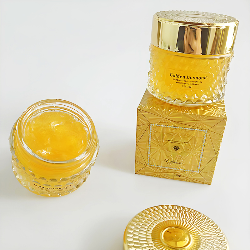 Private Label Gold Diamond Collagen Face Cream Non-Sticky Soothing and Moisturizing with Gold Foil Lifts and Tightens Skin