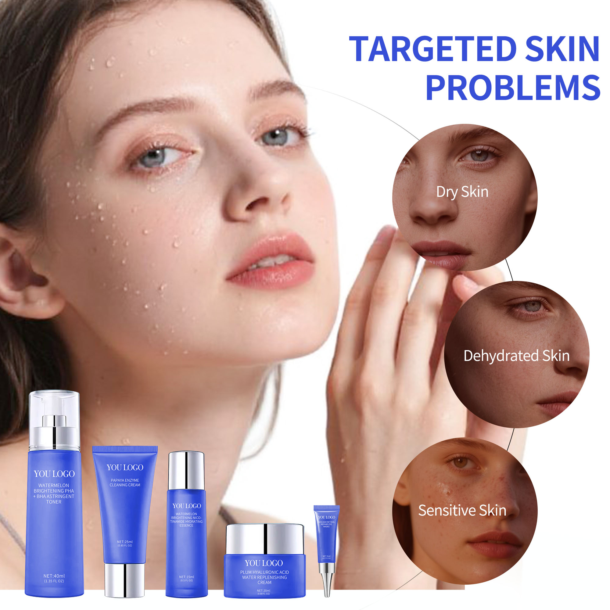 Custom Watermelon Niacinamide Skincare Set | Pore-Tight Toner Dewy Serum Hydrating Cream | OEM/ODM Private Label Manufacturer