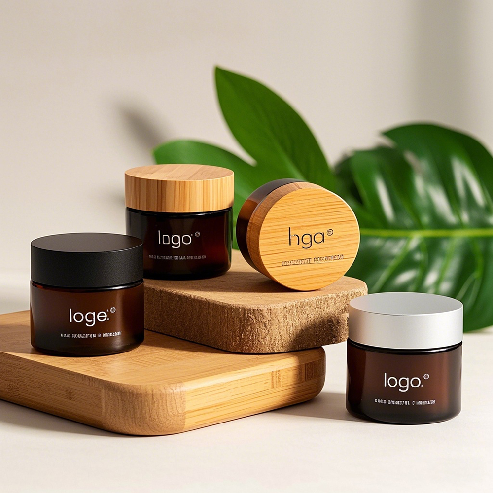 Zero Waste Recycled Glass Skincare Jar with Bamboo Cap Sustainable Packaging for Cream Lotion Eye Cream for Cosmetic Brands