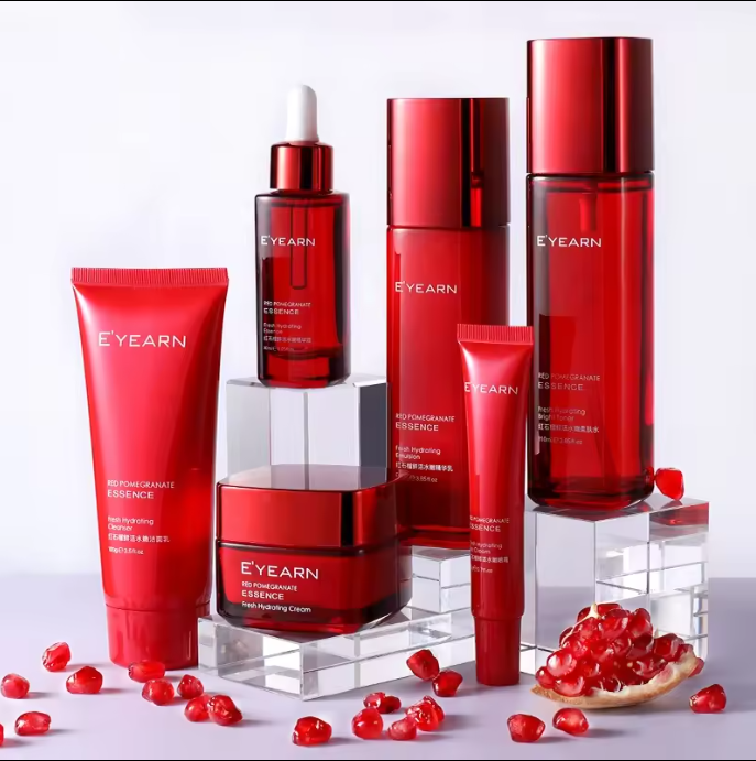 AESTHTANY Korean Private Label Facial Red Pomegranate Skincare Kit Vitamin C Niacinamide Face Serum Eye Cream