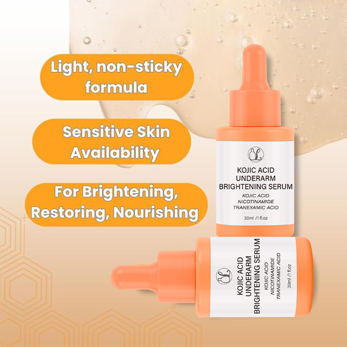 Private Label Kojic Acid Serum Whitening Face &amp; Body with Niacinamide Vitamin C Underarm Skincare Kojic Acid Turmeric Serum