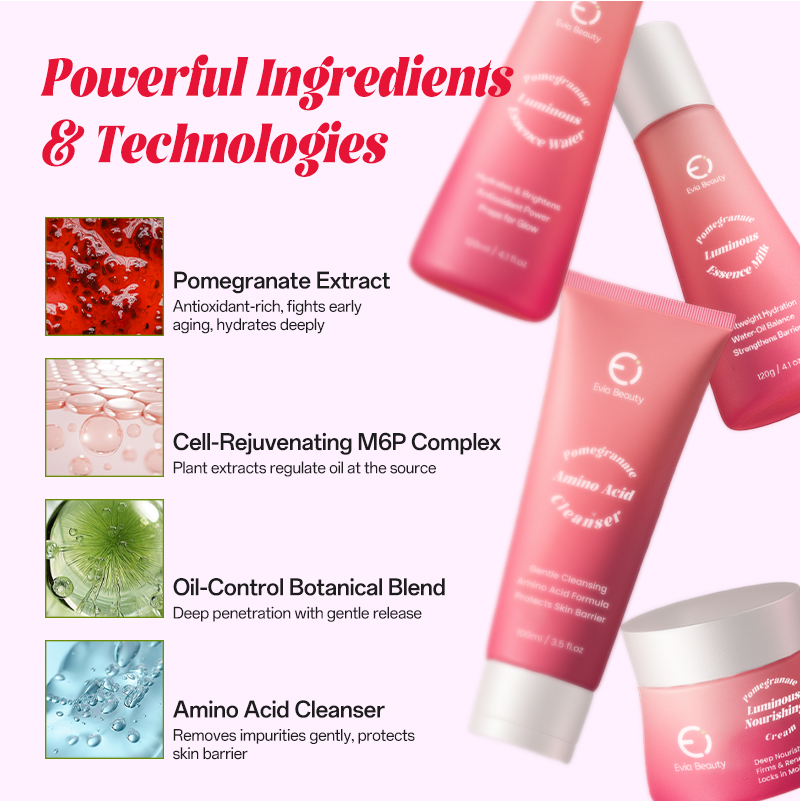 OEM/ODM Pomegranate Skincare Kit for Radiant Complexion Customizable Brightening Skin Care Set for Teenagers All Skin Types