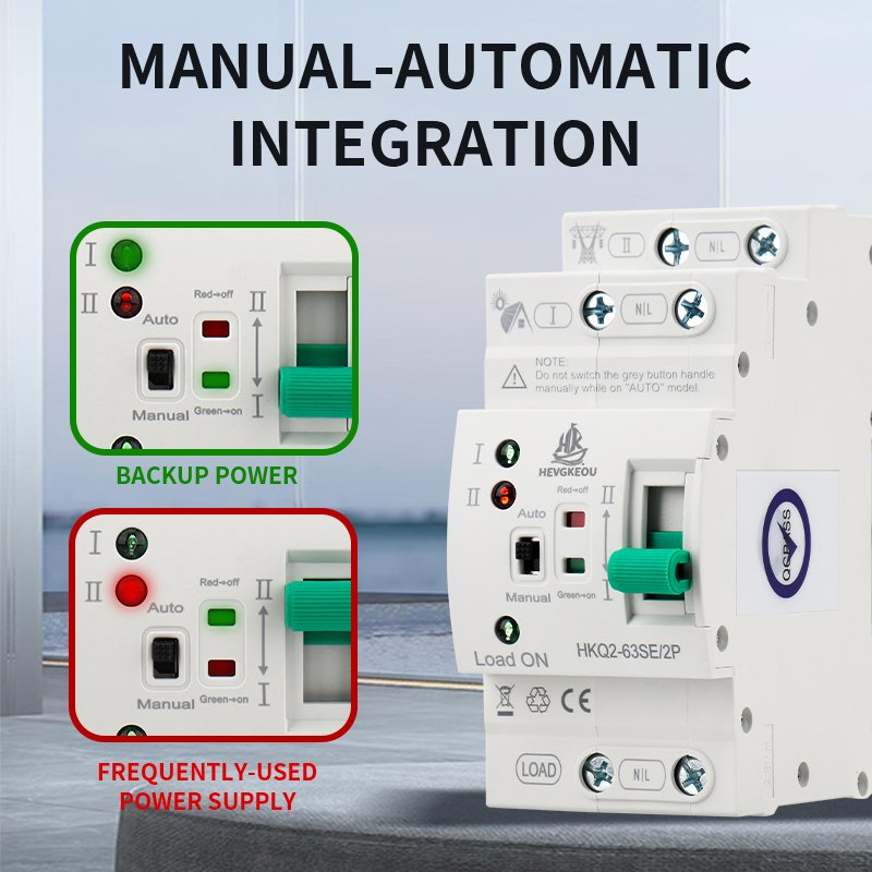 Ae 2p 80A Interruptor de Transferencia Automático Inteligente para Riel DIN Selector de Doble Potencia para Sistema de Inversor Solar Controlador Inteligente