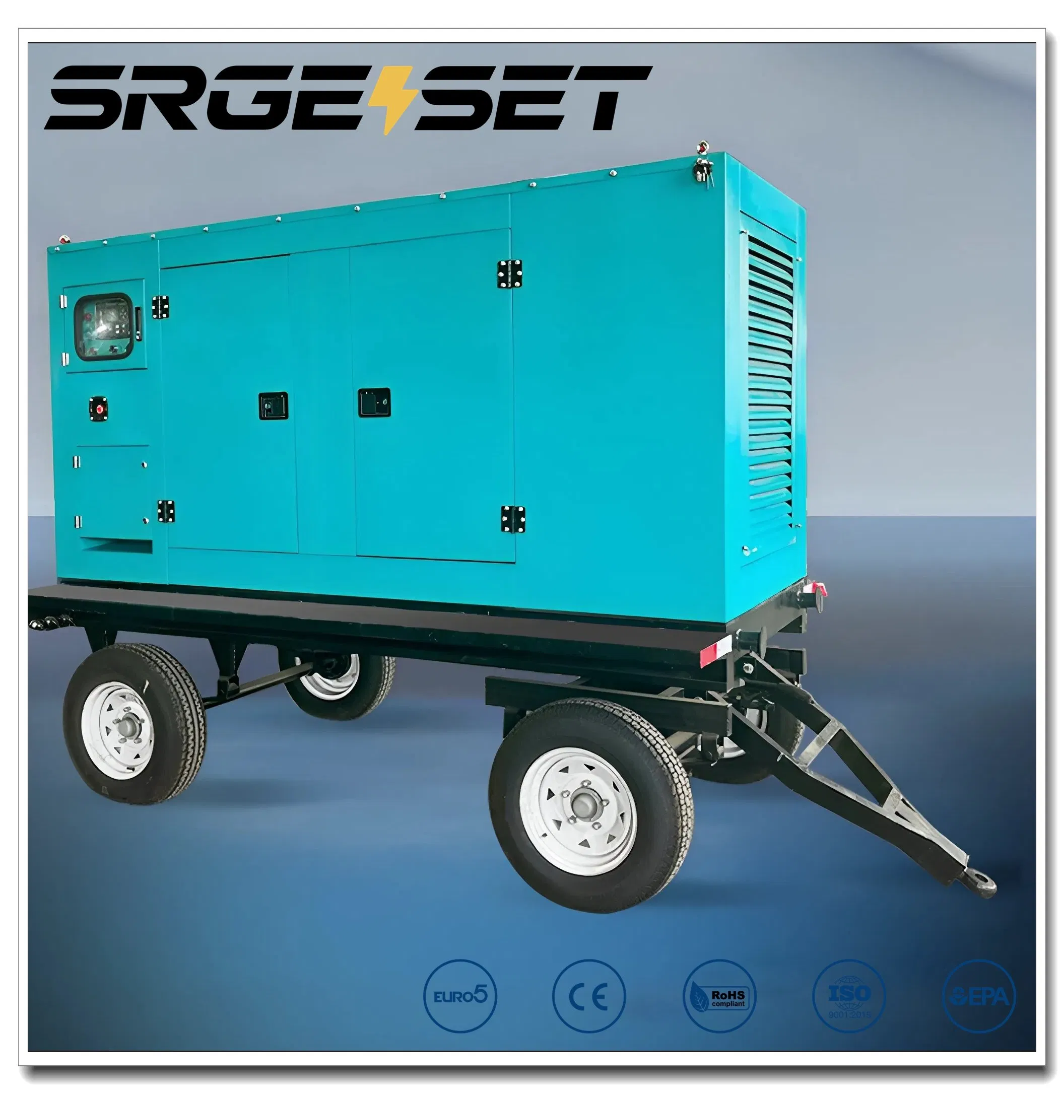 64kw 80kVA Generador diésel silencioso tipo remolque móvil, insonorizado, con ruedas y remolcable