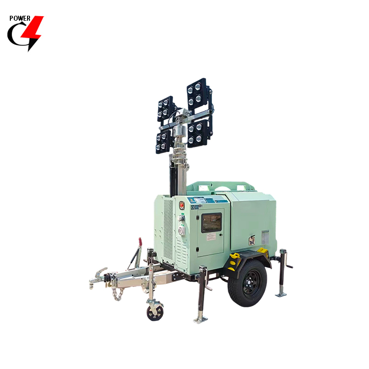 9m Mástil 4X400W Torre de Luz Móvil Remolcable Híbrida Generador Solar con 5kw Generador Diésel