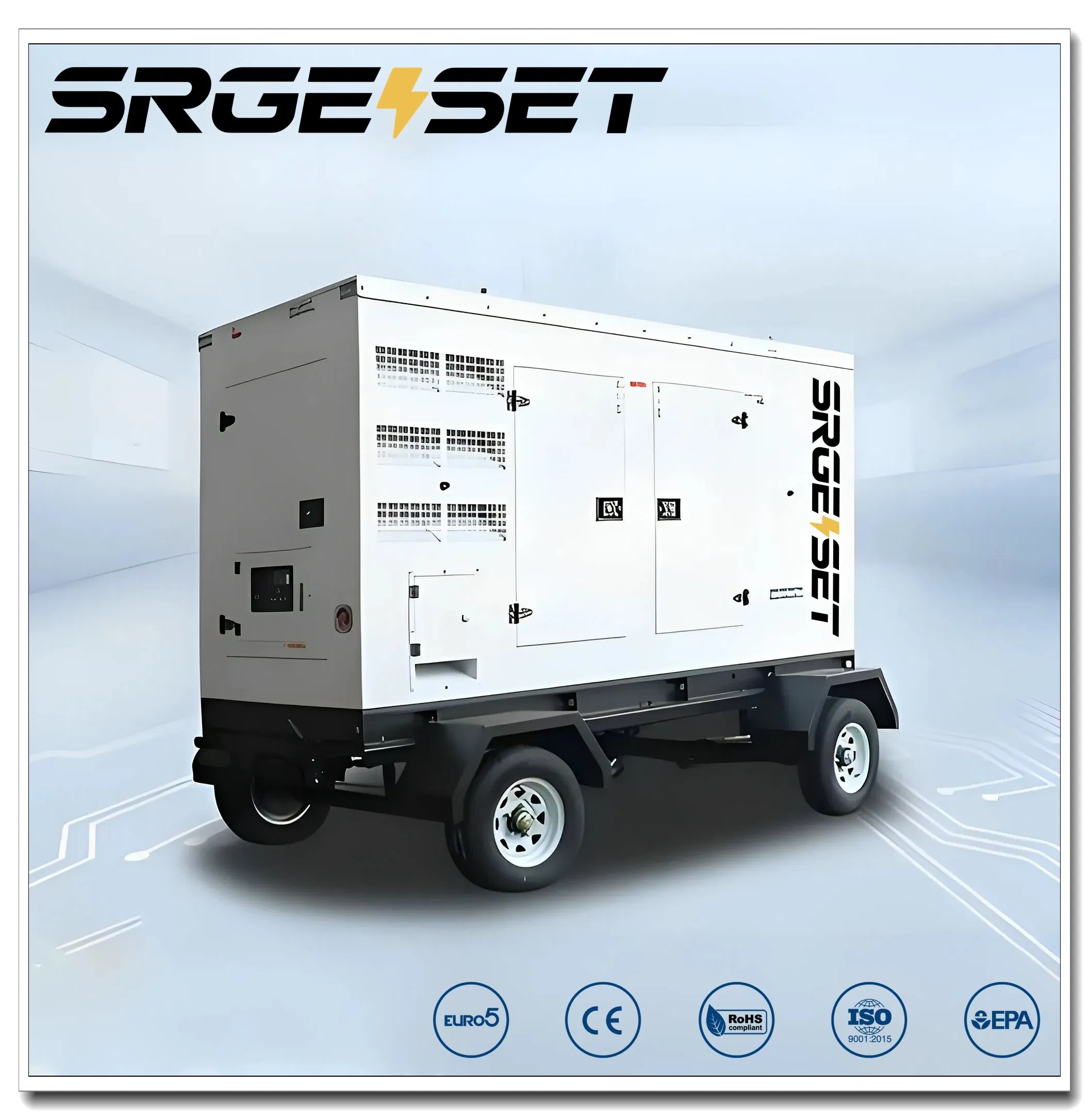 38kw 5000m Generador de motor diésel silencioso y a prueba de sonido, remolque móvil, energía de emergencia