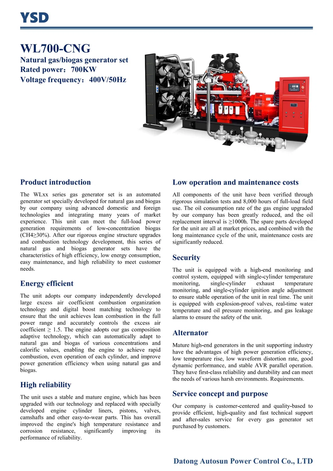 Especificaciones de Generador de gas