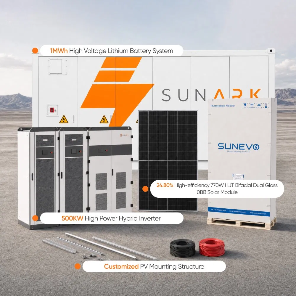 Contenedor Sunark de Grado Comercial Bess 500kw 1mwh con Módulos Todo en Uno LiFePO4 para Sistema de Respaldo de Energía en Fábricas Industriales