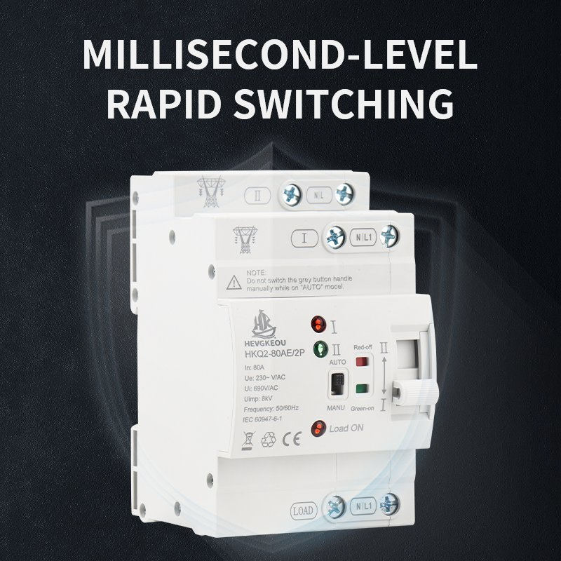 Ae 80A 2p Interruptor de Transferencia de Doble Potencia Inteligente para Montaje en Riel DIN Cambio Automático con Controlador Inteligente para Inversor Solar
