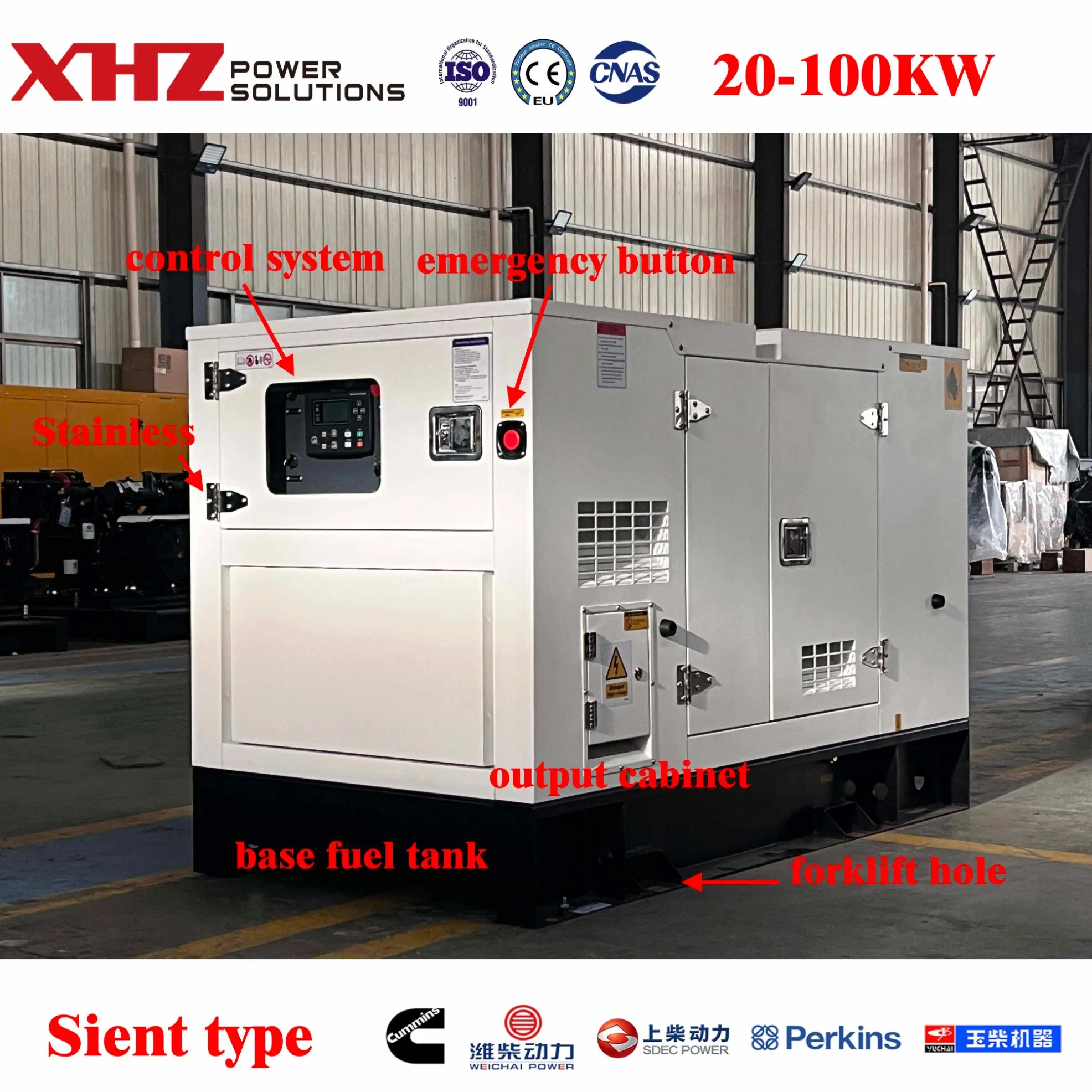 Cummins Weichai Sdec Yuchai 50kw/100kw/200kw/400kw/500kw/750kw/1000kw/1600kw Potencia de Reserva Prime Bajo Consumo de Combustible Generador Diesel Silencioso Eléctrico