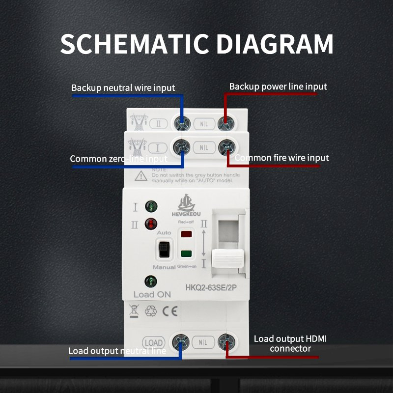 Ae 2p 80A Interruptor de Transferencia Automático Inteligente para Riel DIN Selector de Doble Potencia para Sistema de Inversor Solar Controlador Inteligente