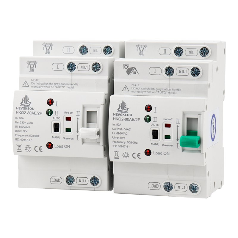 2p 80A Interruptor de Transferencia Automático Inteligente para Riel DIN con Controlador Inteligente Selector de Doble Energía para Sistema Solar PV